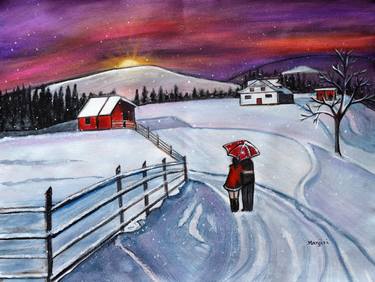 Christmas romance in the snow acrylic winter painting thumb