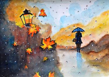 Autumn Rain colorful landscape painting thumb
