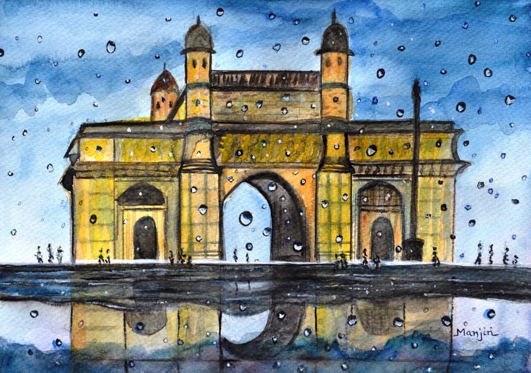 Gateway Of India Rainy Watercolor Landscape Painting Painting By Manjiri Kanvinde | Saatchi Art