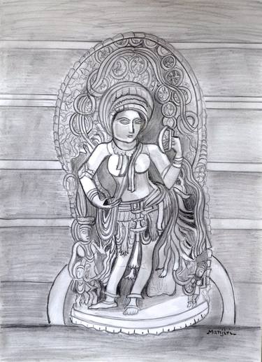 Sculpture pencil drawing of Madanika Chennakesava temple Karnataka thumb