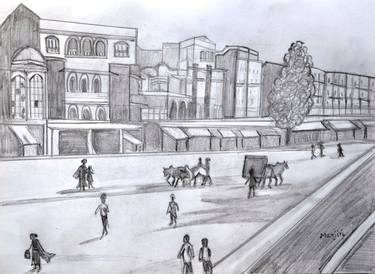 Market street Jaipur from Olden times sketch thumb