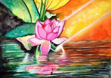 Lotus Sunrise a cheerful painting on sale thumb