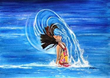 Summer fun women swimming in the sea gift art on sale thumb