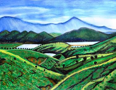 Landscape with tea estates mountains and blue sky thumb