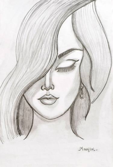 Shy Face Beauty drawing on paper thumb