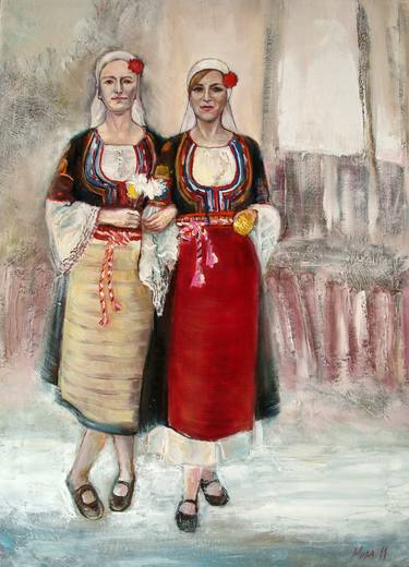 "Girls in traditional Bulgarian folk costumes from Kyustendil" thumb