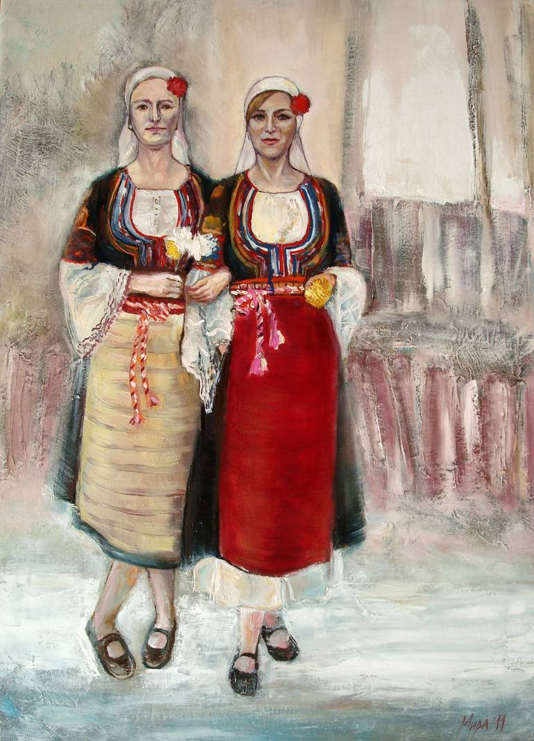 Girls in traditional Bulgarian folk costumes from Kyustendil Painting ...