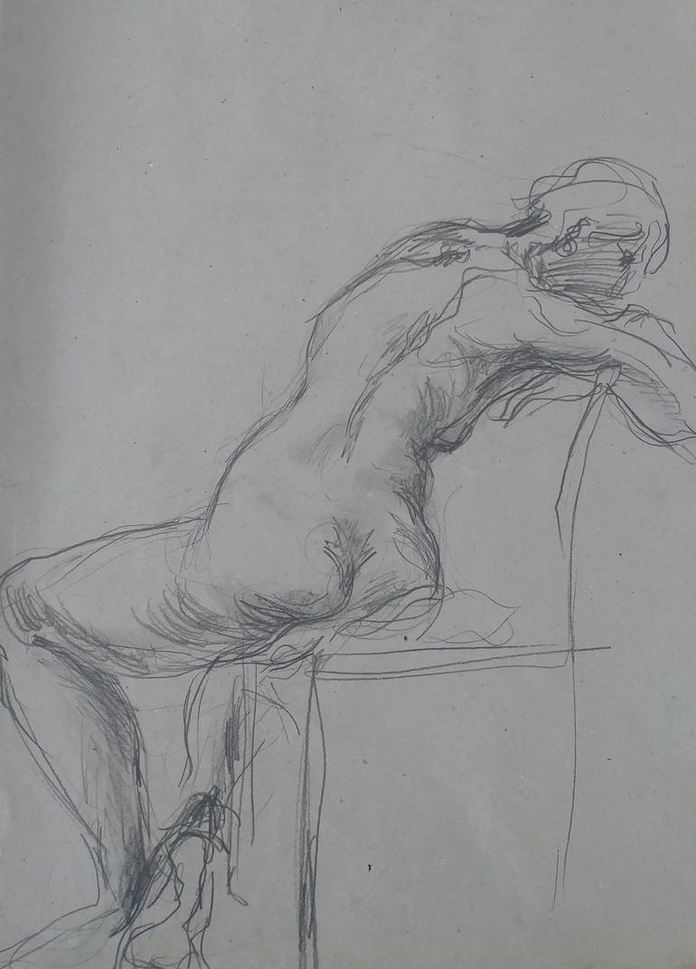 Original Expressionism Nude Drawing by Miroslava Zaharieva