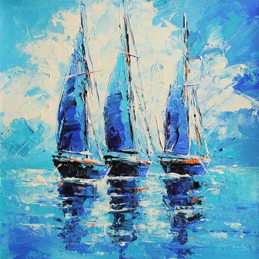 Original Abstract Expressionism Boat Paintings by Liubov Kvashnina