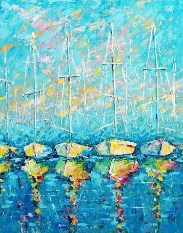 Original Abstract Expressionism Boat Paintings by Liubov Kvashnina
