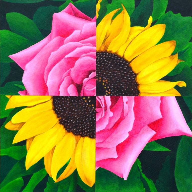 sunflower and rose painting