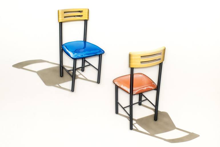 Two chairs chatting. Blue and orange. - Print