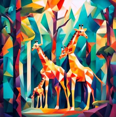 Giraffes in forest glade thumb