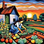 Toiling in the vegetable patch by George Hunter