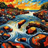 Streaming through rocks by George Hunter