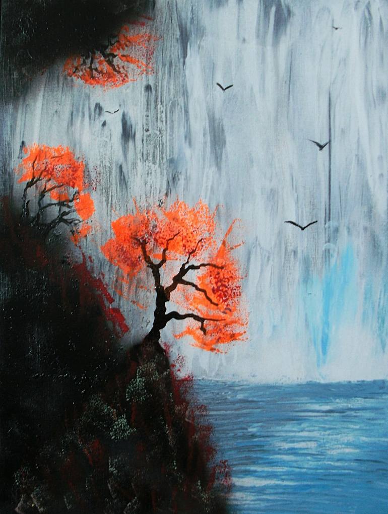 Waterfall with Birds Painting by George Hunter