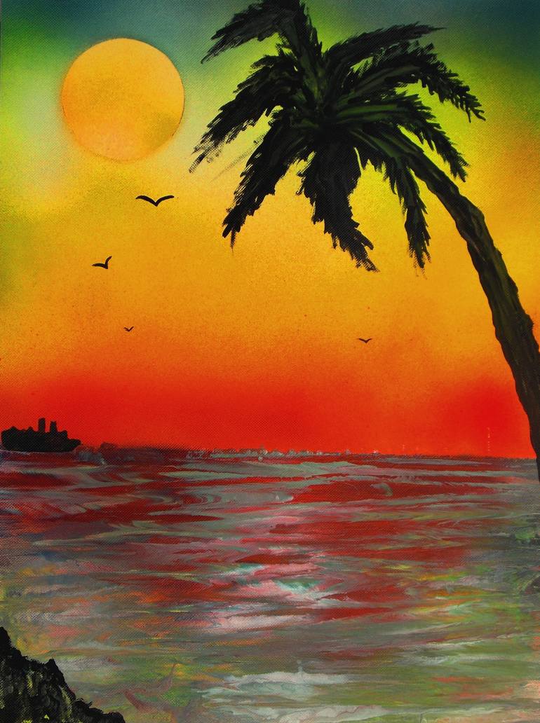 tropical sunset painting