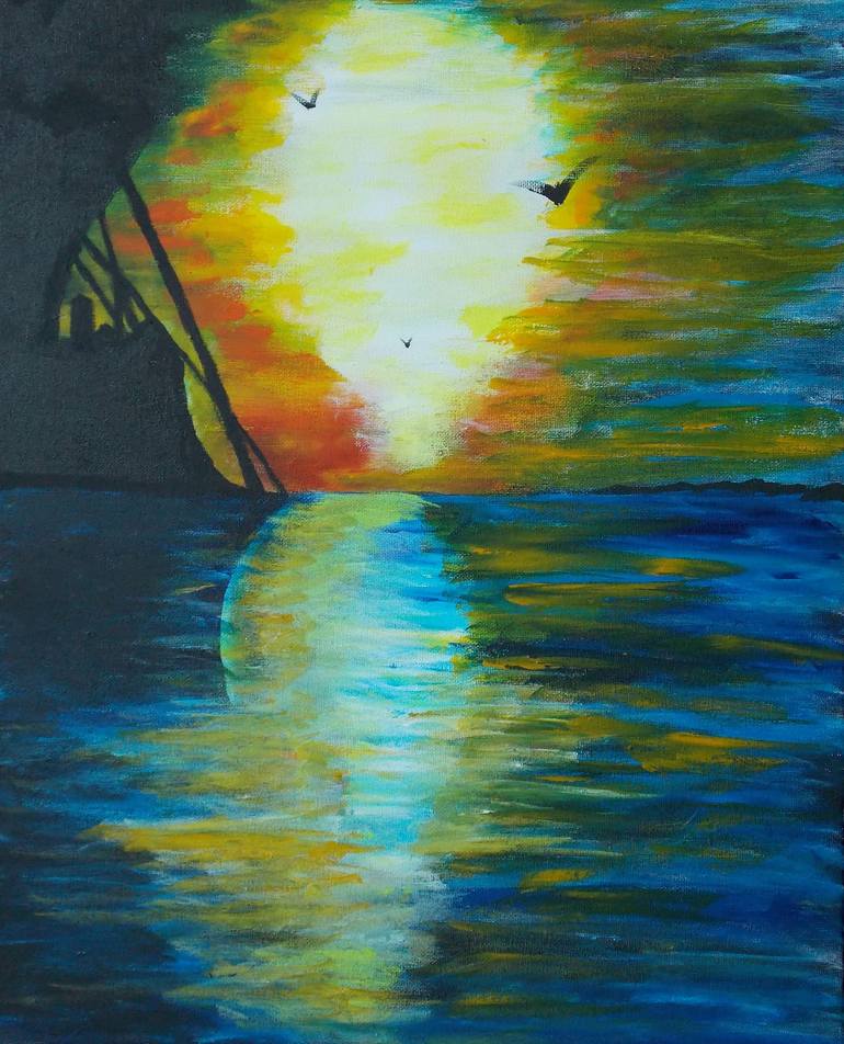 Silhouette Sunset Painting by George Hunter | Saatchi Art