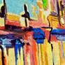 Lluvia en la Plaza (2019) Acrylic with Mixed Technique 130x 62cm - translated rain in the square. This is a modern, abstract painting of the Plaza Mayor in Salamanca where the artist grew up.
