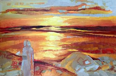 Original Expressionism Beach Painting by Ana-Maria Dragomir Cioroiu