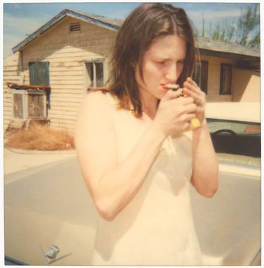 Kirsten lights a cigarette, 2 Mile Road (29 Palms, CA) - Limited Edition of 10 thumb