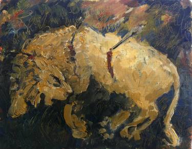 Injured Lion (Version 2, small). Oil on prepared paper. 16 x 20 cm. 2015 thumb