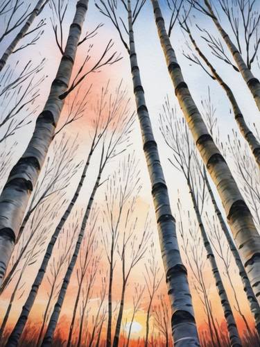 Birch Trees at Sunset thumb