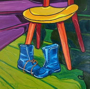 Interior Blue Boots Chair Painting By Brett Polonsky Saatchi Art