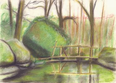 Small wooden bridge over pond thumb