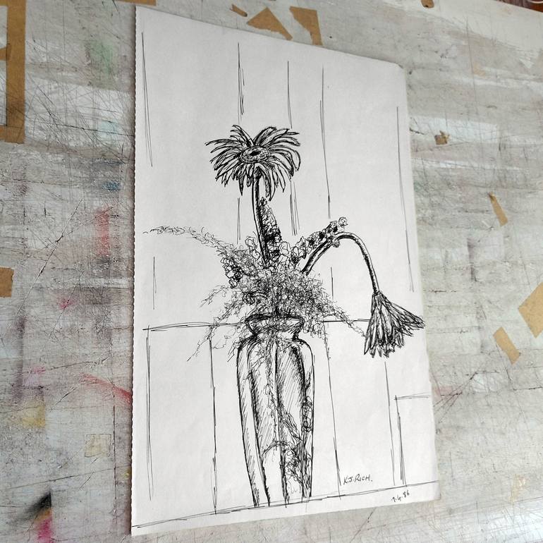 Original Floral Drawing by K J Rich
