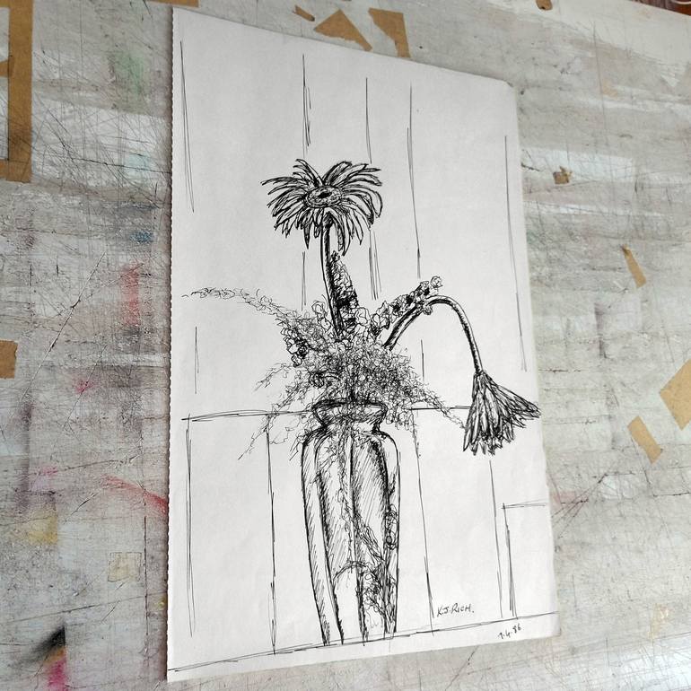 Original Fine Art Floral Drawing by K J Rich