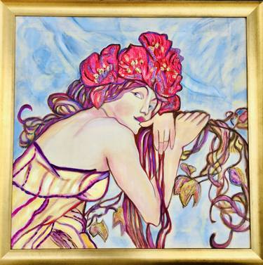 Naiad with red peonies thumb