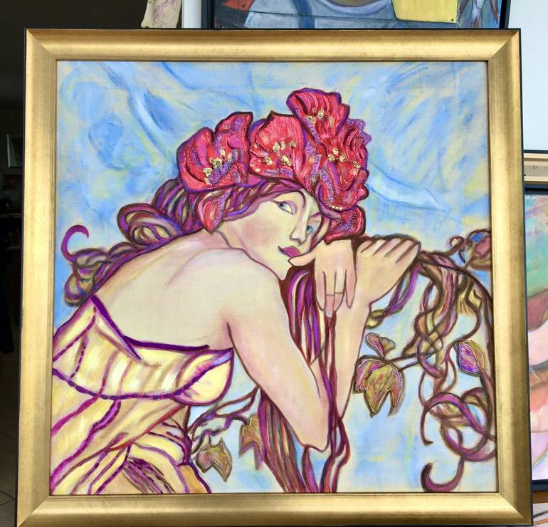 Original Art Deco Floral Painting by Catherine Clare