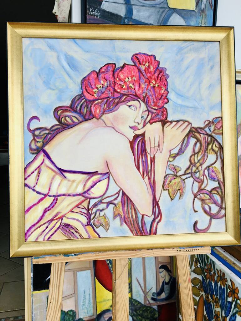 Original Art Deco Floral Painting by Catherine Clare