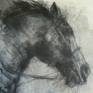 A close-up study of two jumping horses drawn in charcoal with gesso and acrylic wash. I wanted to portray the movement and expression on the horses faces.