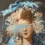 Inspired by a Vigee Le Brun portrait of Madame Grand - typical Rococo portrait.  This is my contemporary take, almost abstract in places - the flow of ribbons, hair and fabric painted in a very gestural way.