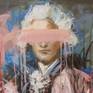 Portrait of a Rococo gentleman wearing pink - painted in a very gestural way to suggest movement, especially the fabrics. Almost abstract in places.