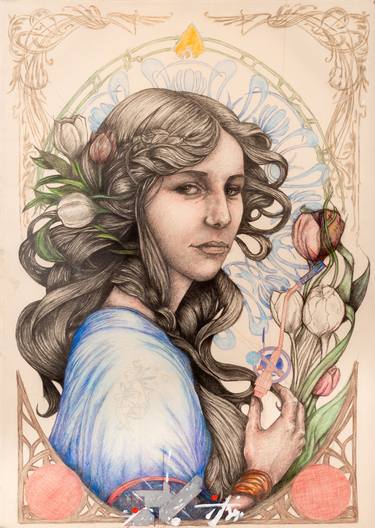 Original Art Nouveau Women Paintings by René Serrano 