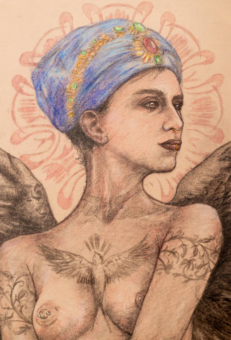 Original Surrealism Nude Drawing by René Serrano 