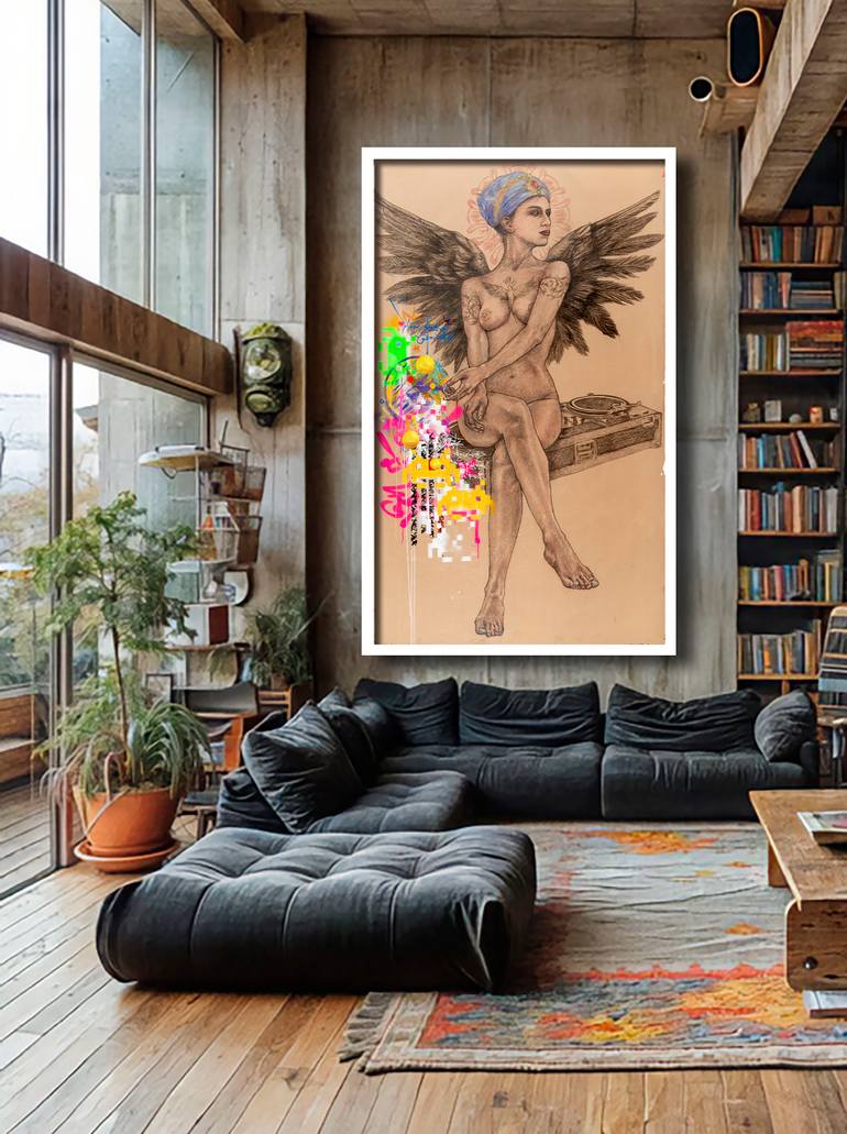 Original Surrealism Nude Drawing by René Serrano 