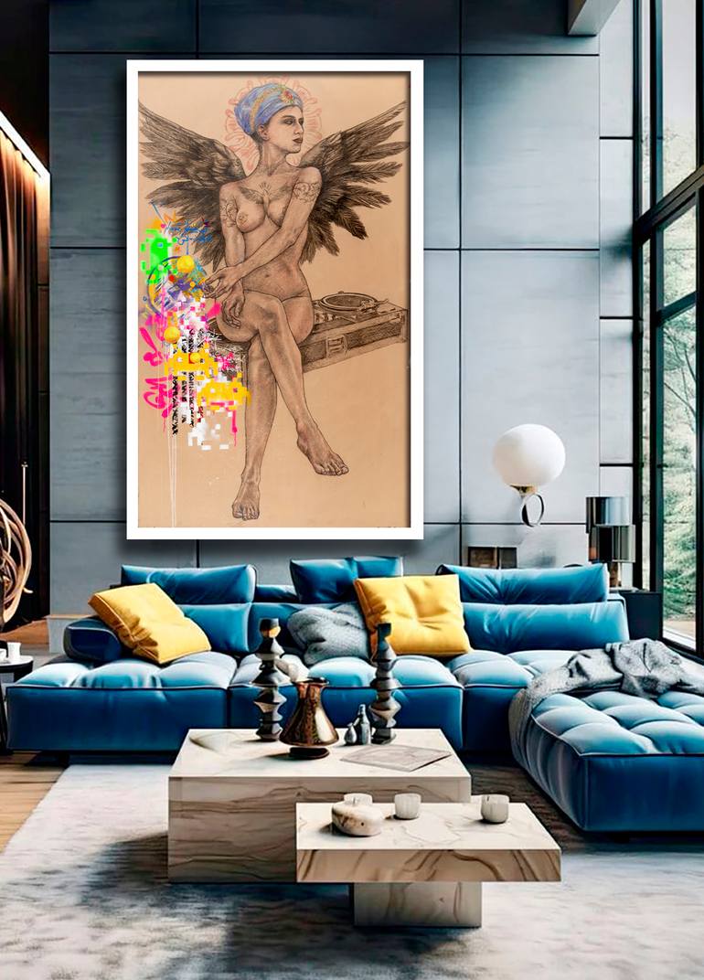 Original Surrealism Nude Drawing by René Serrano 