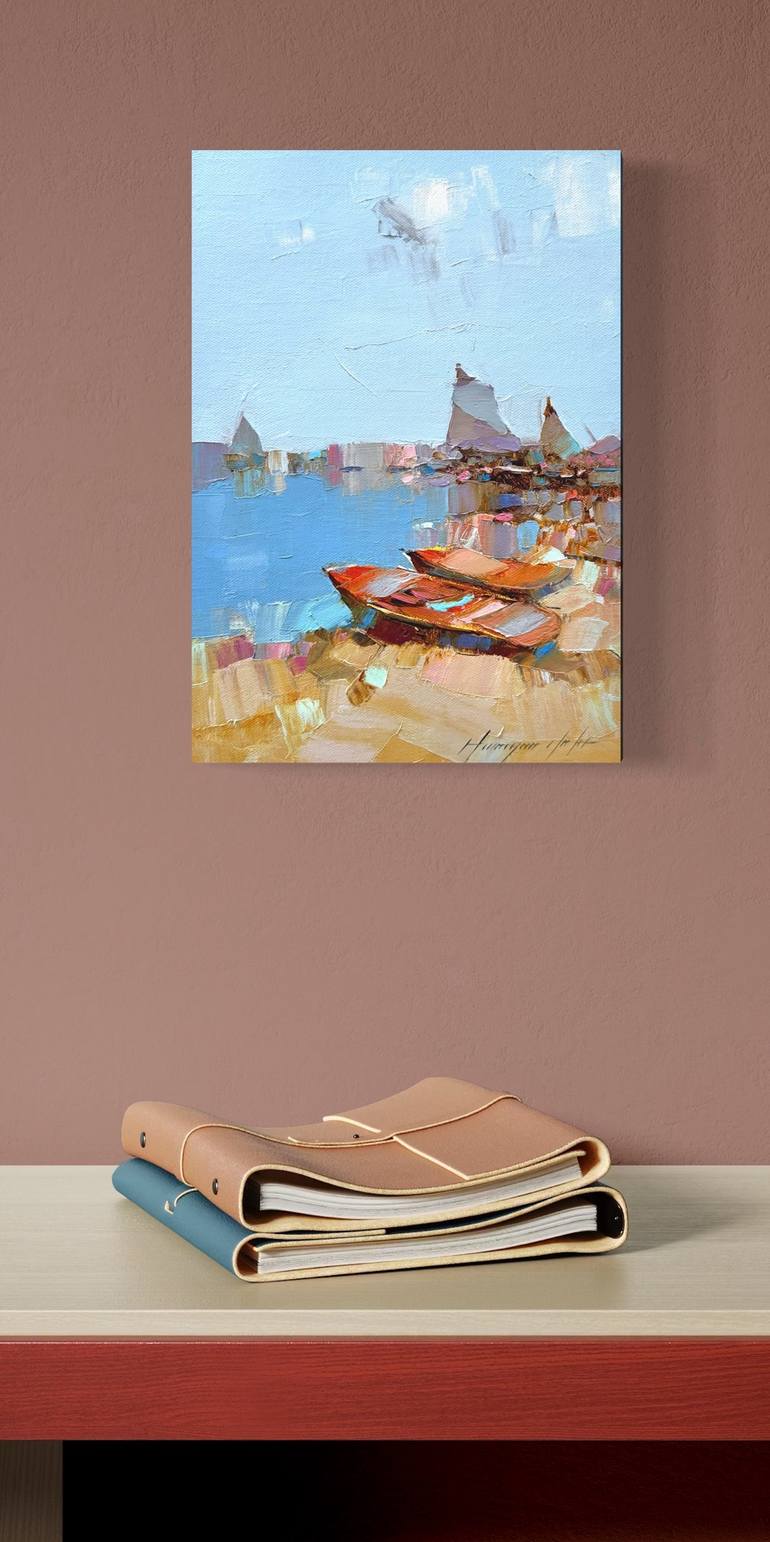 Original Impressionism Boat Painting by Vahe Yeremyan