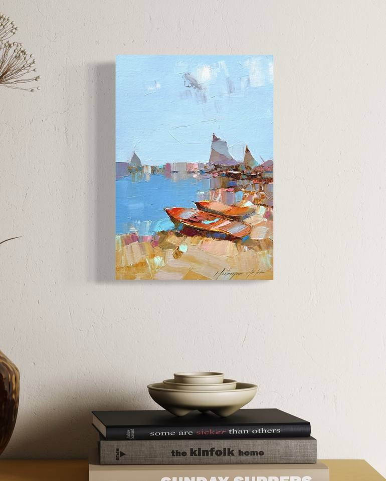 Original Impressionism Boat Painting by Vahe Yeremyan