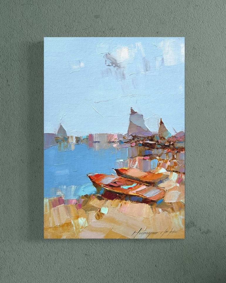 Original Impressionism Boat Painting by Vahe Yeremyan