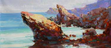 Ocean Cliffs Highway coast Original oil painting on canvas Impressionism thumb