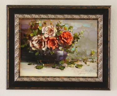 Vase of Roses Original oil painting One of a kind Handmade art Gallery quality thumb