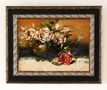 Vase of Roses Original One of a Kind Ready to Hang thumb
