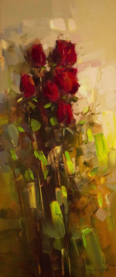 Bouquet of Roses Contemporary Fine Art Original oil Painting One of a kind thumb