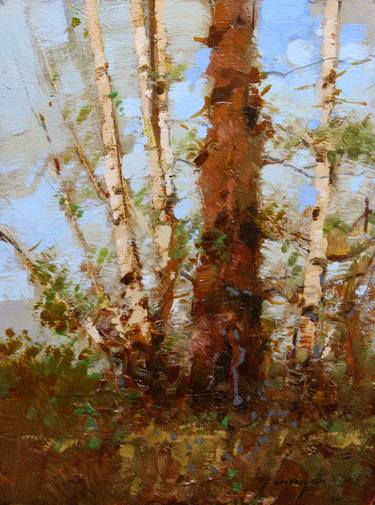 Birches Handmade oil Painting One of a kind thumb