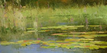 Waterlilies Sunny Day  Oil Painting Original Handmade  Signed Artwork One of a Kind Large Size thumb